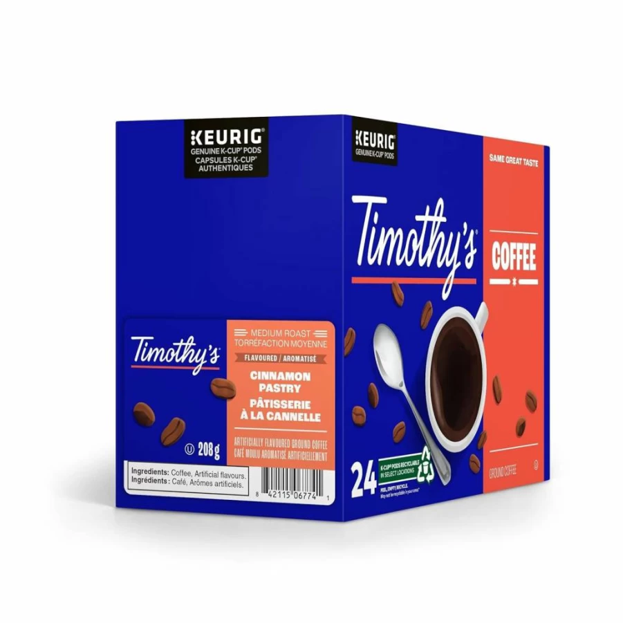 Timothy's World Coffee Cinnamon Pastry K-Cups for Keurig Brewers, 48 Count (2 Packs of 24)