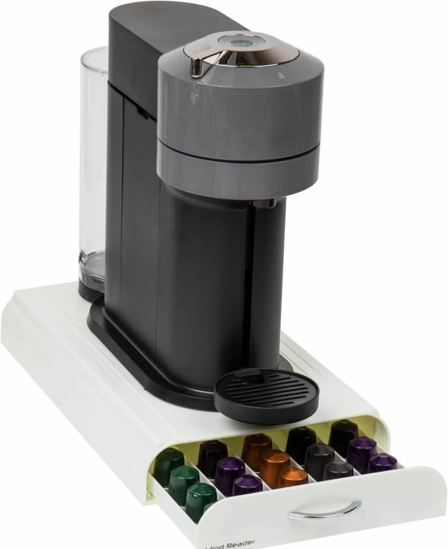 Mind Reader White Coffee Pod Organizer - Nespresso Capsule Holder, 9.25x15 Inch Countertop Storage Drawer for Compatible Coffee Pods