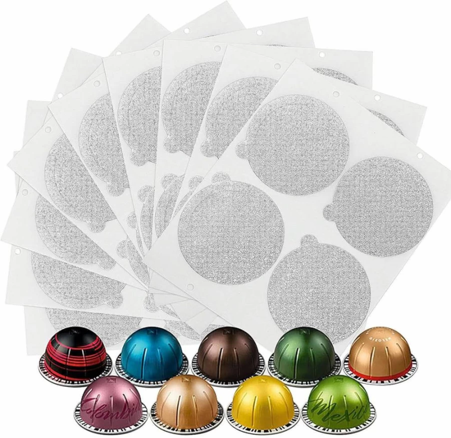 Clinuse 100Pcs Reusable Aluminum Foil Lids for Nespresso Vertuo Pods - 61mm White Coffee Capsule Covers Compatible with VertuoLine Machines